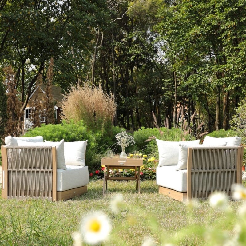 Pedra Rope and Aluminium Outdoor Bistro Set, Natural - Image 2