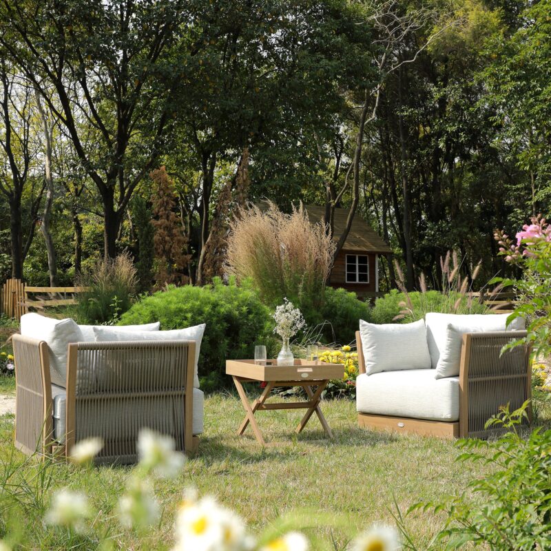 Pedra Rope and Aluminium Outdoor Bistro Set, Natural - Image 4