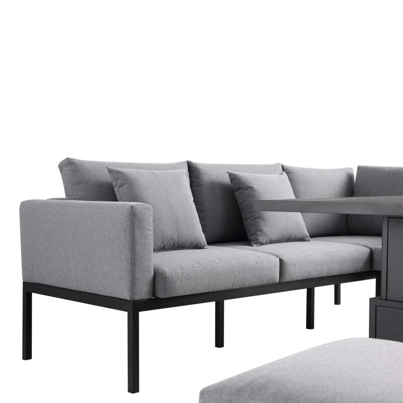 Calabasas Large Outdoor Fabric and Aluminium Corner Casual Dining Set with Rising Table, Dark Grey - Image 14