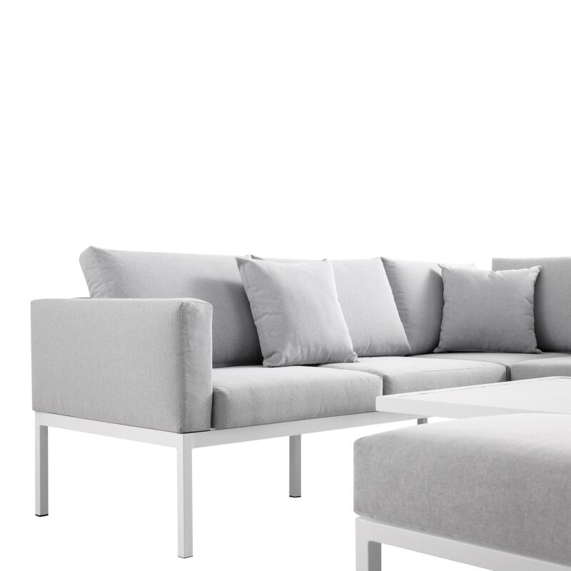 Calabasas Large Outdoor Fabric and Aluminium Corner Casual Dining Set with Rising Table, Light Grey - Image 13
