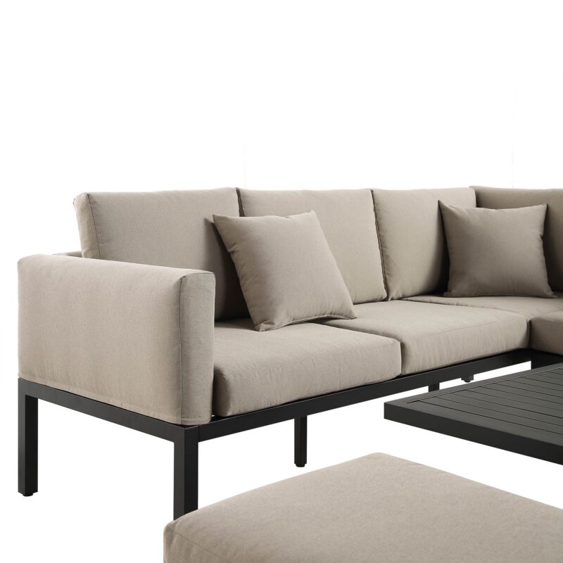 Calabasas Large Outdoor Fabric and Aluminium Corner Casual Dining Set with Rising Table, Taupe - Image 9