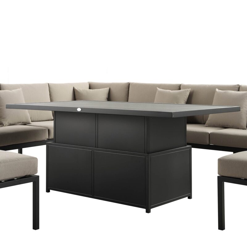 Calabasas Large Outdoor Fabric and Aluminium Corner Casual Dining Set with Rising Table, Taupe - Image 10