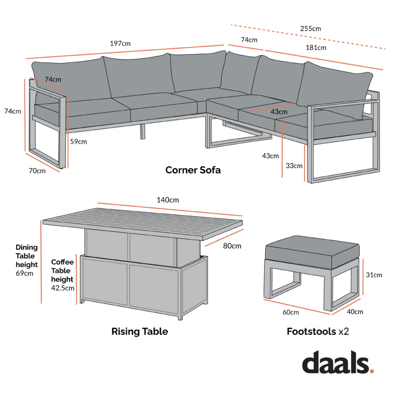 Albany Aluminium Large Corner Casual Dining Set with Rising Table, Grey - Image 7
