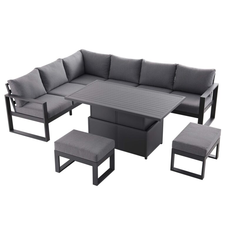 Albany Aluminium Large Corner Casual Dining Set with Rising Table, Grey - Image 6