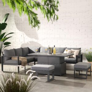 Albany Aluminium Large Corner Casual Dining Set with Rising Table, Grey