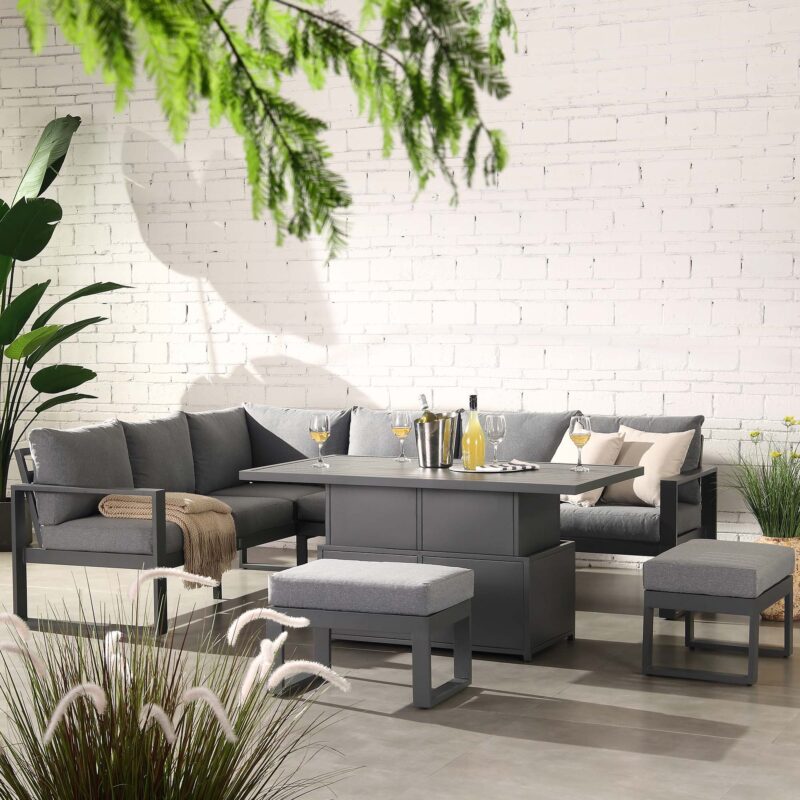 Albany Aluminium Large Corner Casual Dining Set with Rising Table, Grey