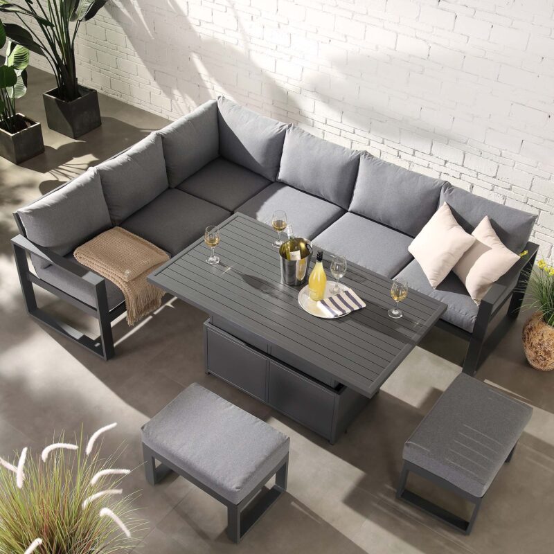 Albany Aluminium Large Corner Casual Dining Set with Rising Table, Grey - Image 2