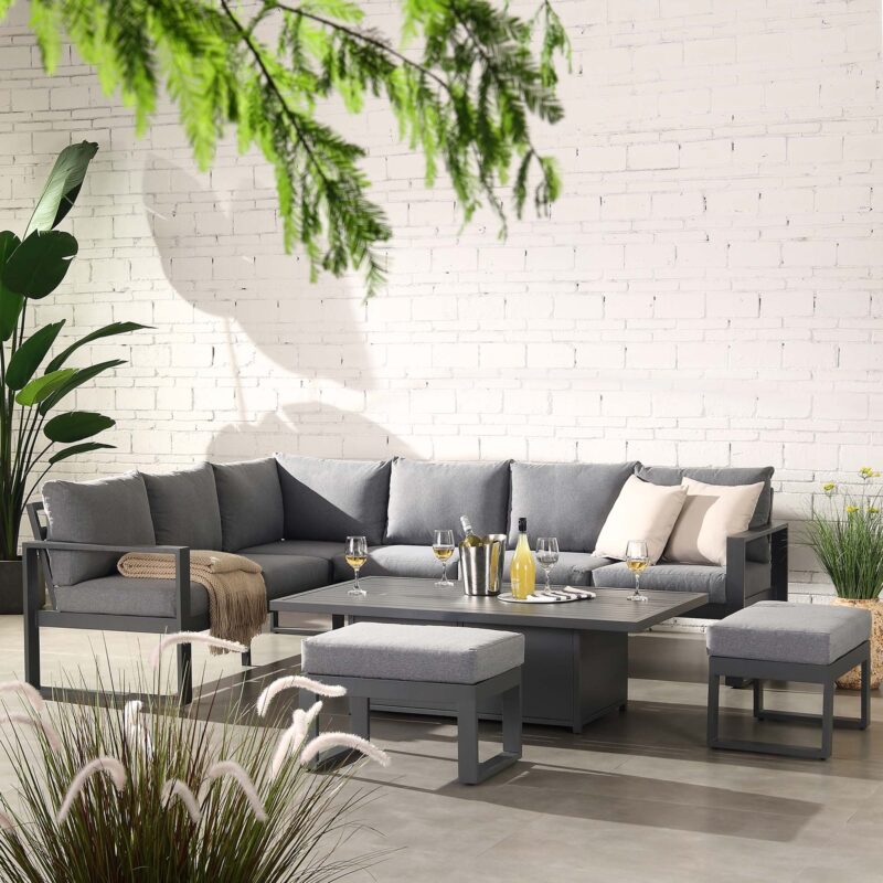 Albany Aluminium Large Corner Casual Dining Set with Rising Table, Grey - Image 3