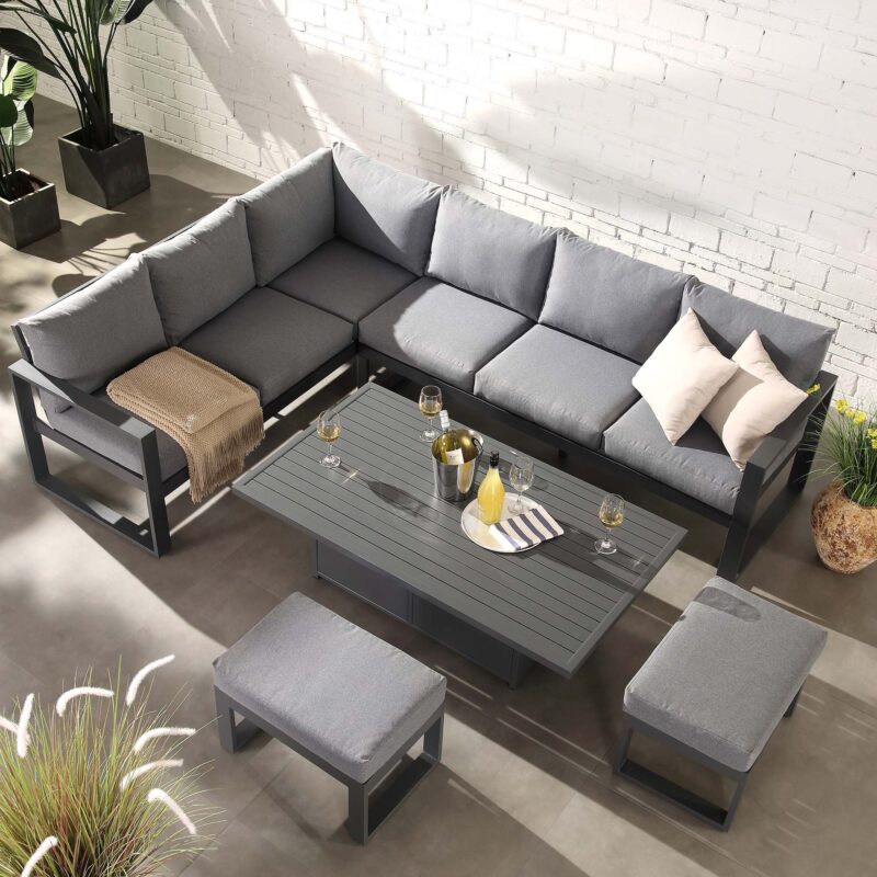 Albany Aluminium Large Corner Casual Dining Set with Rising Table, Grey - Image 4