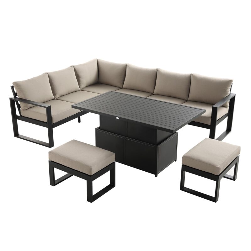 Albany Aluminium Large Corner Casual Dining Set with Rising Table, Taupe - Image 10