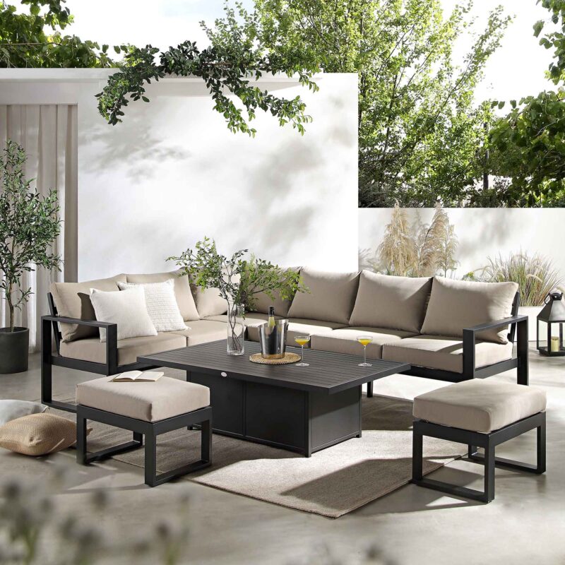 Albany Aluminium Large Corner Casual Dining Set with Rising Table, Taupe - Image 2