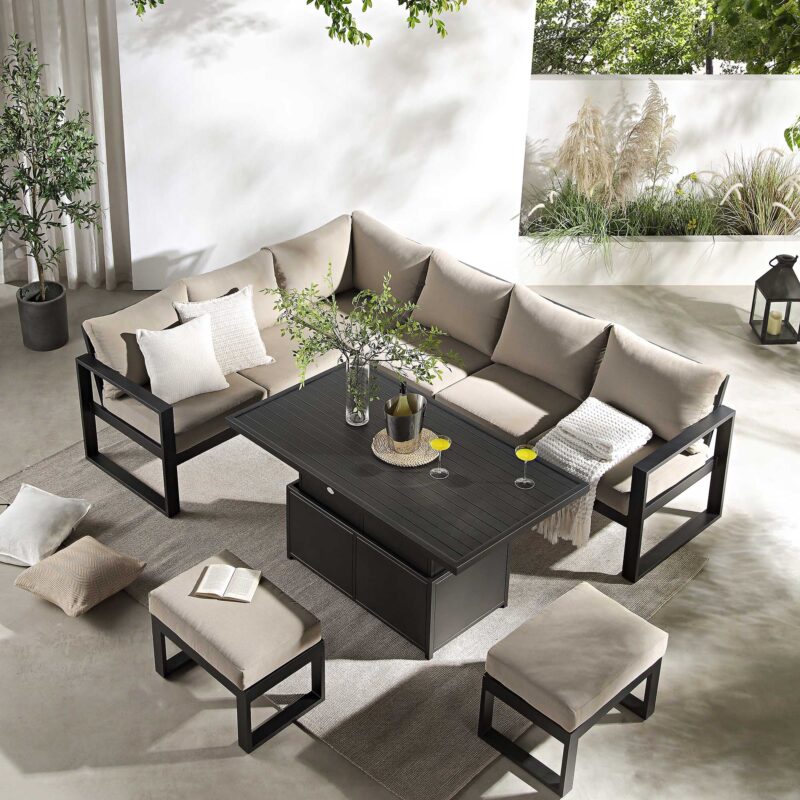 Albany Aluminium Large Corner Casual Dining Set with Rising Table, Taupe - Image 3