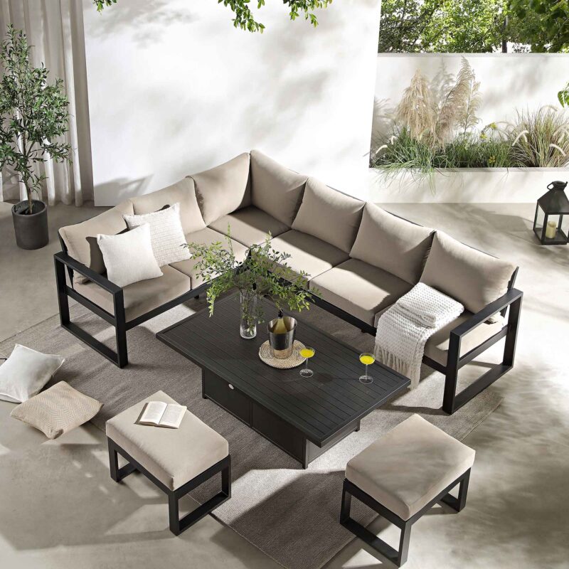 Albany Aluminium Large Corner Casual Dining Set with Rising Table, Taupe - Image 4