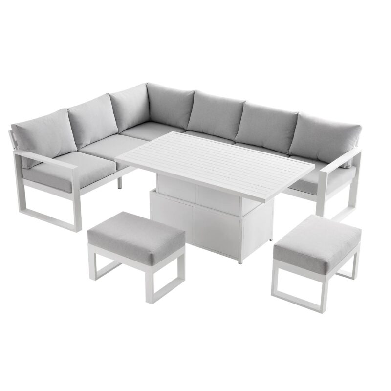 Albany Aluminium Large Corner Casual Dining Set with Rising Table, White - Image 6