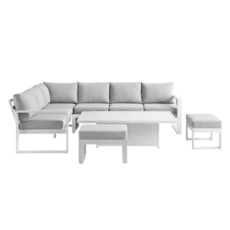 Albany Aluminium Large Corner Casual Dining Set with Rising Table, White - Image 9