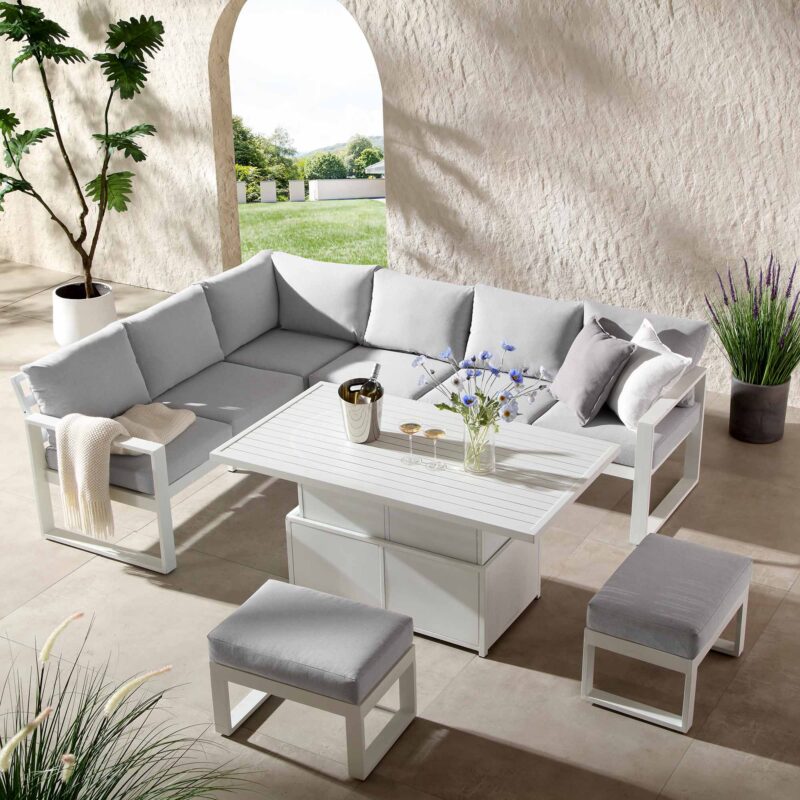 Albany Aluminium Large Corner Casual Dining Set with Rising Table, White - Image 2