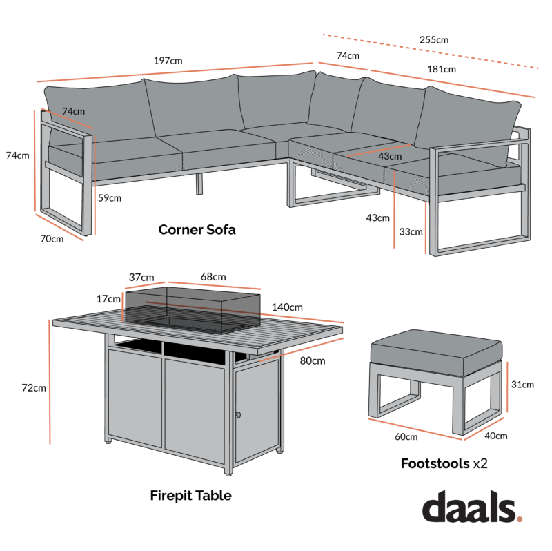 Albany Aluminium Large Corner Casual Dining Set with Firepit Table, Grey - Image 7