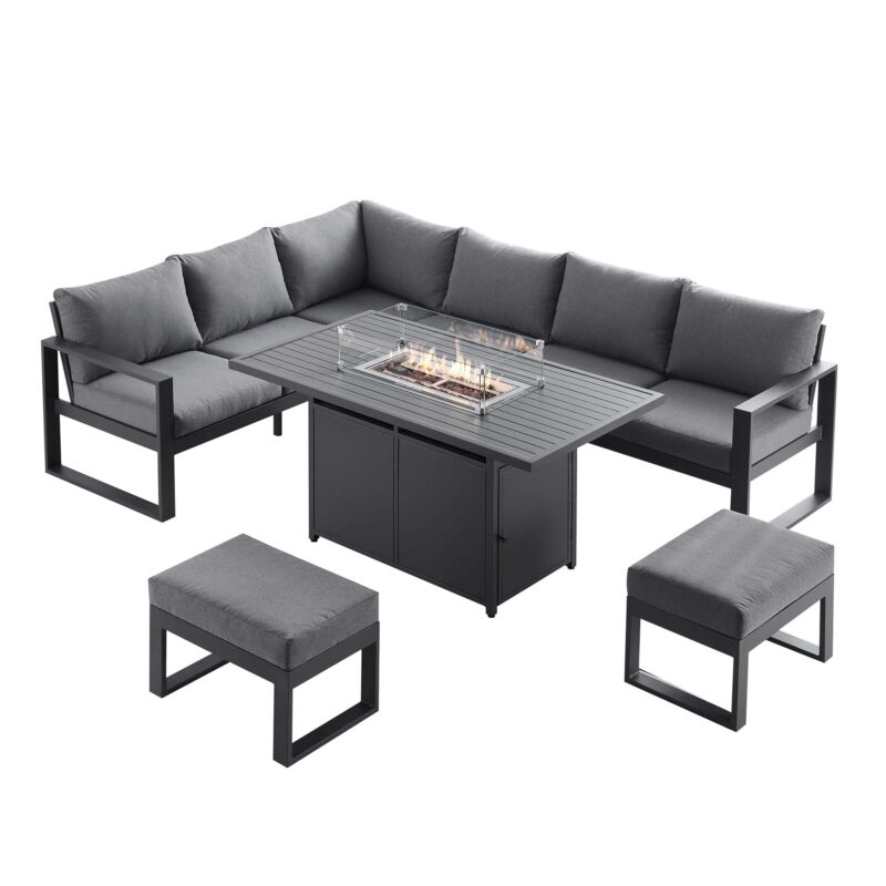 Albany Aluminium Large Corner Casual Dining Set with Firepit Table, Grey - Image 5
