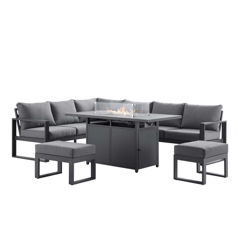 Albany Aluminium Large Corner Casual Dining Set with Firepit Table, Grey - Image 8