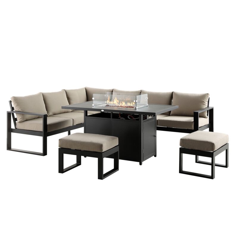 Albany Aluminium Large Corner Casual Dining Set with Firepit Table, Taupe - Image 3