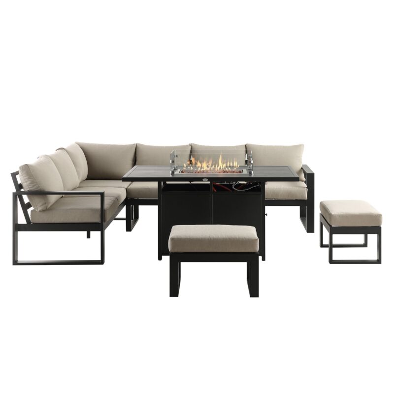 Albany Aluminium Large Corner Casual Dining Set with Firepit Table, Taupe - Image 6
