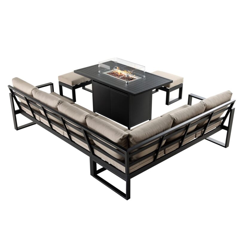 Albany Aluminium Large Corner Casual Dining Set with Firepit Table, Taupe - Image 8