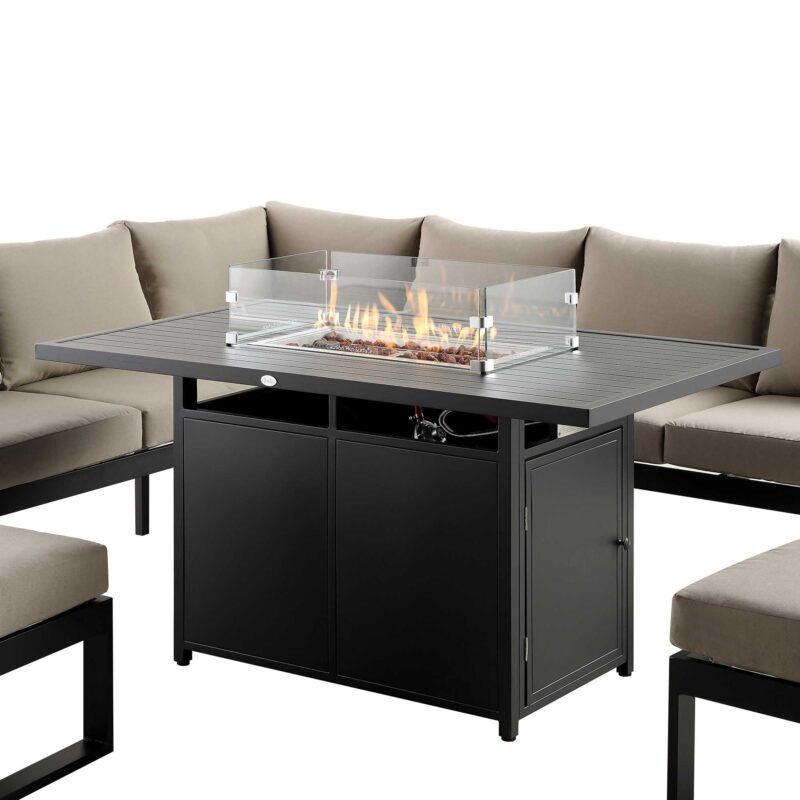 Albany Aluminium Large Corner Casual Dining Set with Firepit Table, Taupe - Image 13