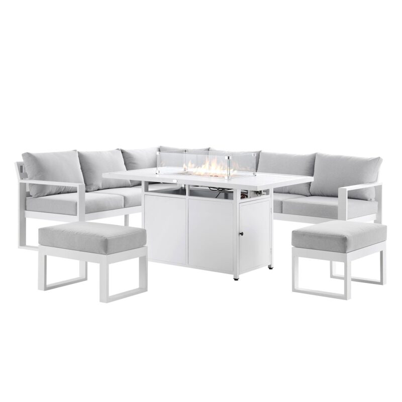 Albany Aluminium Large Corner Casual Dining Set with Firepit Table, White - Image 7