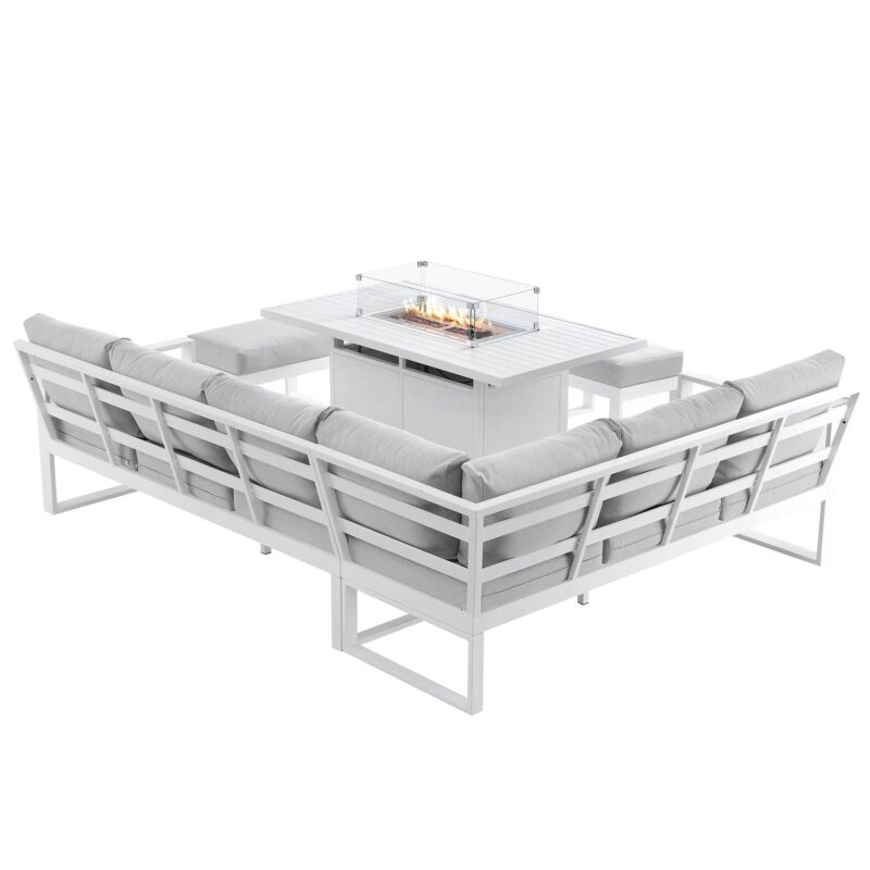 Albany Aluminium Large Corner Casual Dining Set with Firepit Table, White - Image 8
