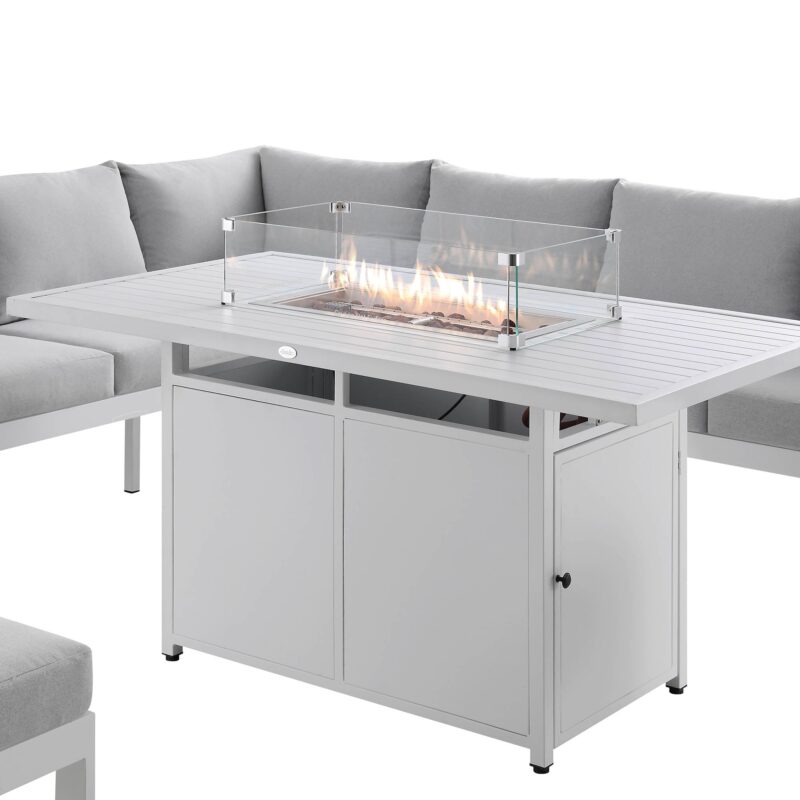 Albany Aluminium Large Corner Casual Dining Set with Firepit Table, White - Image 11