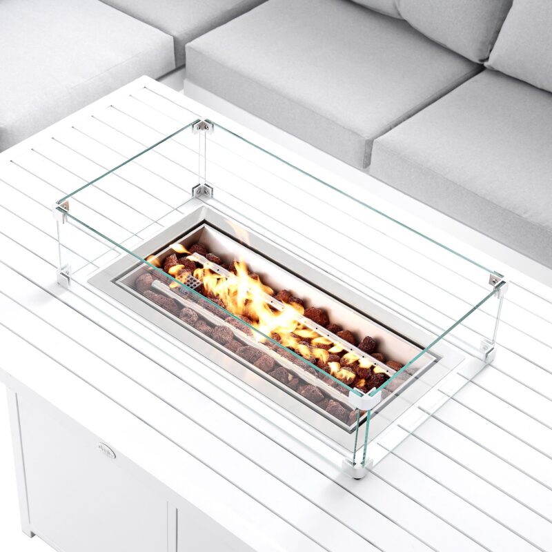 Albany Aluminium Large Corner Casual Dining Set with Firepit Table, White - Image 16