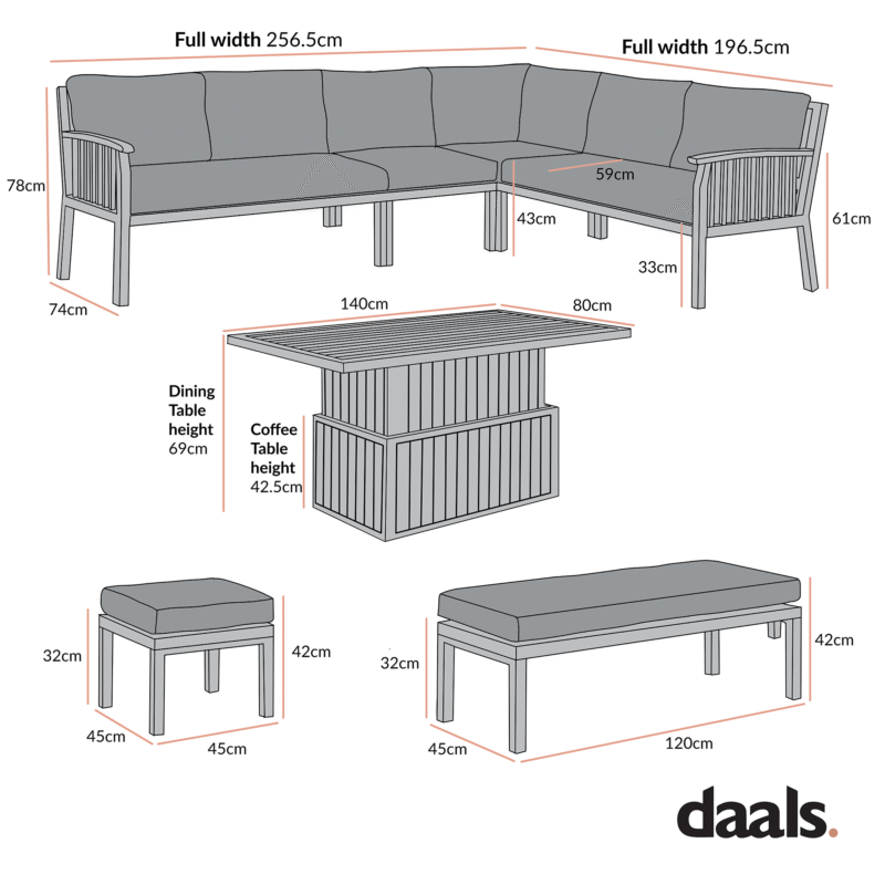 Earlswood Aluminium Washed Wood Effect Large Corner Sofa Set with Rising Table - Image 5