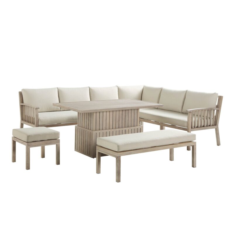 Earlswood Aluminium Washed Wood Effect Large Corner Sofa Set with Rising Table - Image 3
