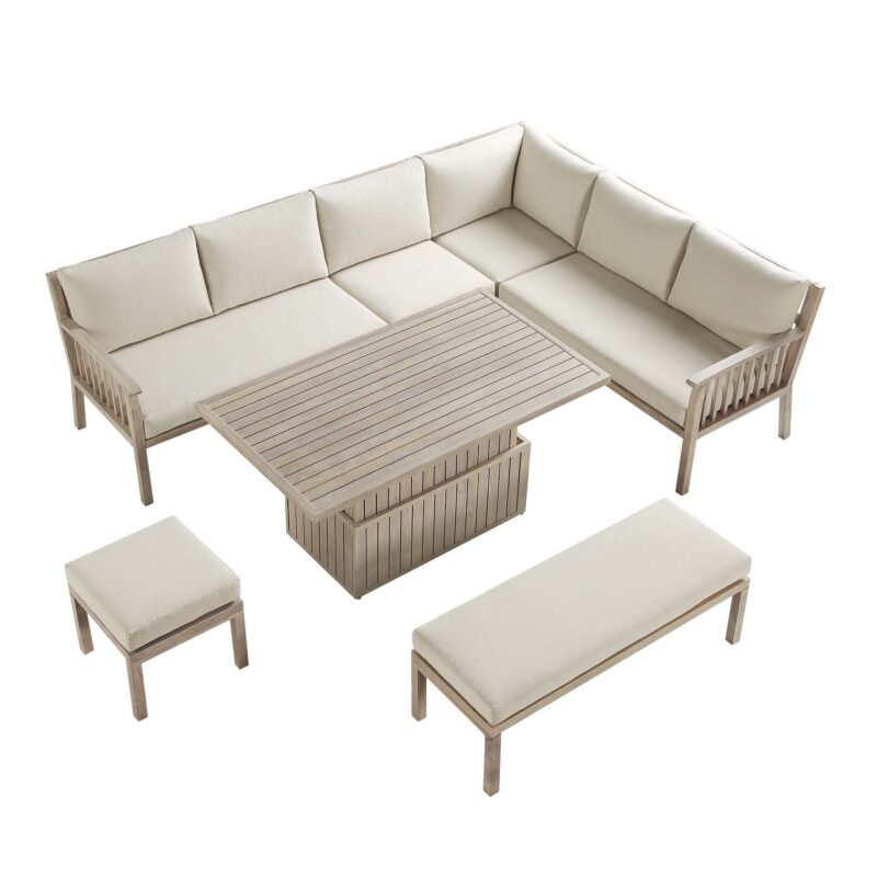 Earlswood Aluminium Washed Wood Effect Large Corner Sofa Set with Rising Table - Image 6