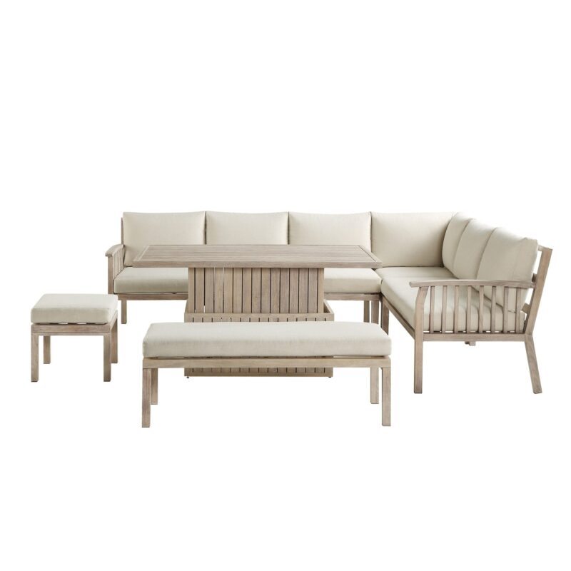 Earlswood Aluminium Washed Wood Effect Large Corner Sofa Set with Rising Table - Image 7