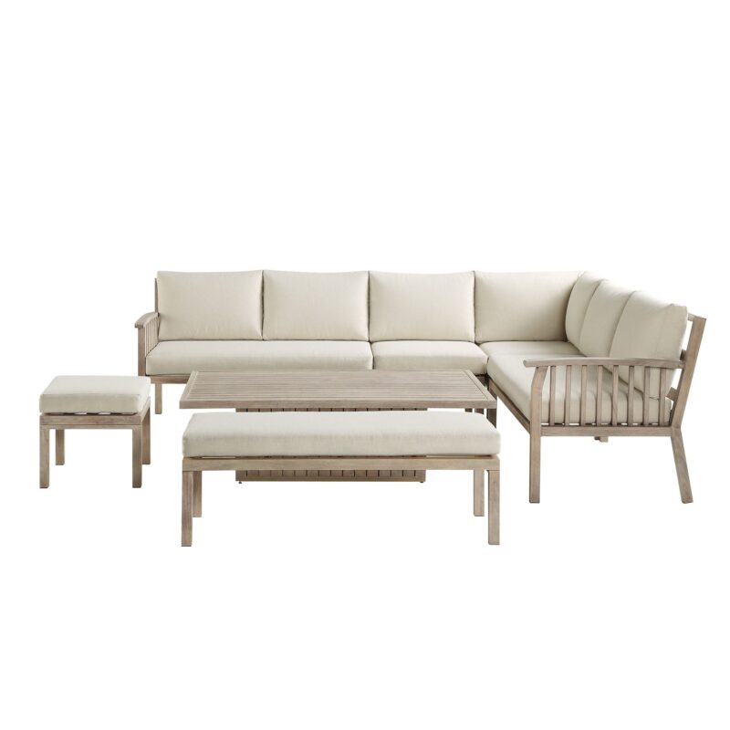 Earlswood Aluminium Washed Wood Effect Large Corner Sofa Set with Rising Table - Image 8