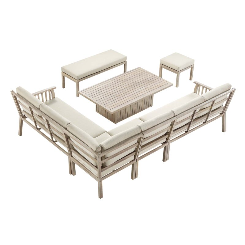 Earlswood Aluminium Washed Wood Effect Large Corner Sofa Set with Rising Table - Image 9