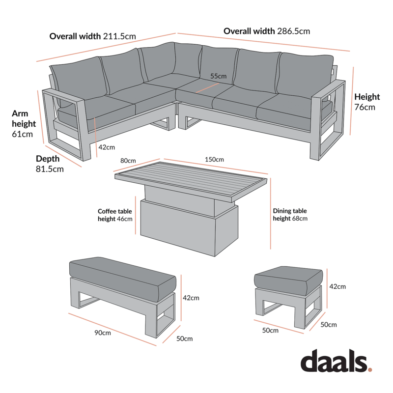Montrose Aluminium Large Corner Casual Dining Set with Rising Table, Brushed Silver Oak - Image 11