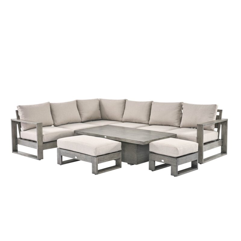 Montrose Aluminium Large Corner Casual Dining Set with Rising Table, Brushed Silver Oak - Image 9