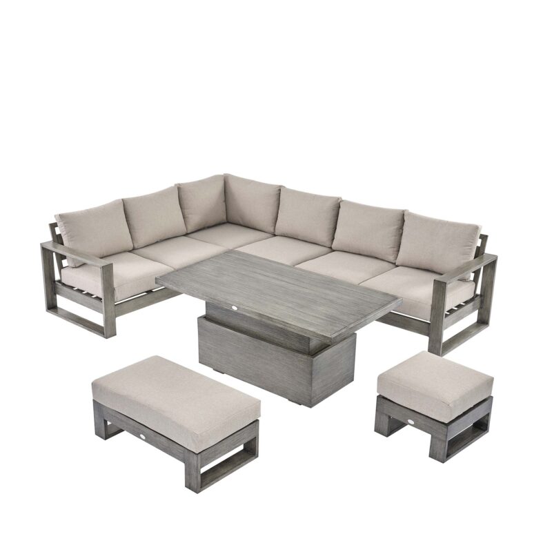 Montrose Aluminium Large Corner Casual Dining Set with Rising Table, Brushed Silver Oak - Image 10