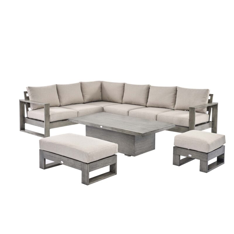 Montrose Aluminium Large Corner Casual Dining Set with Rising Table, Brushed Silver Oak - Image 12