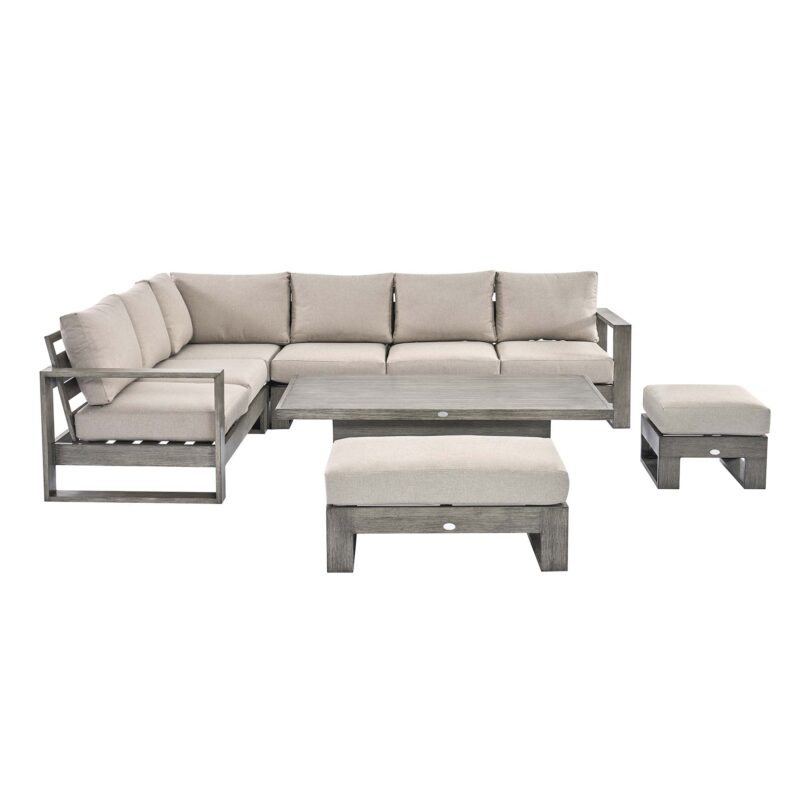 Montrose Aluminium Large Corner Casual Dining Set with Rising Table, Brushed Silver Oak - Image 13