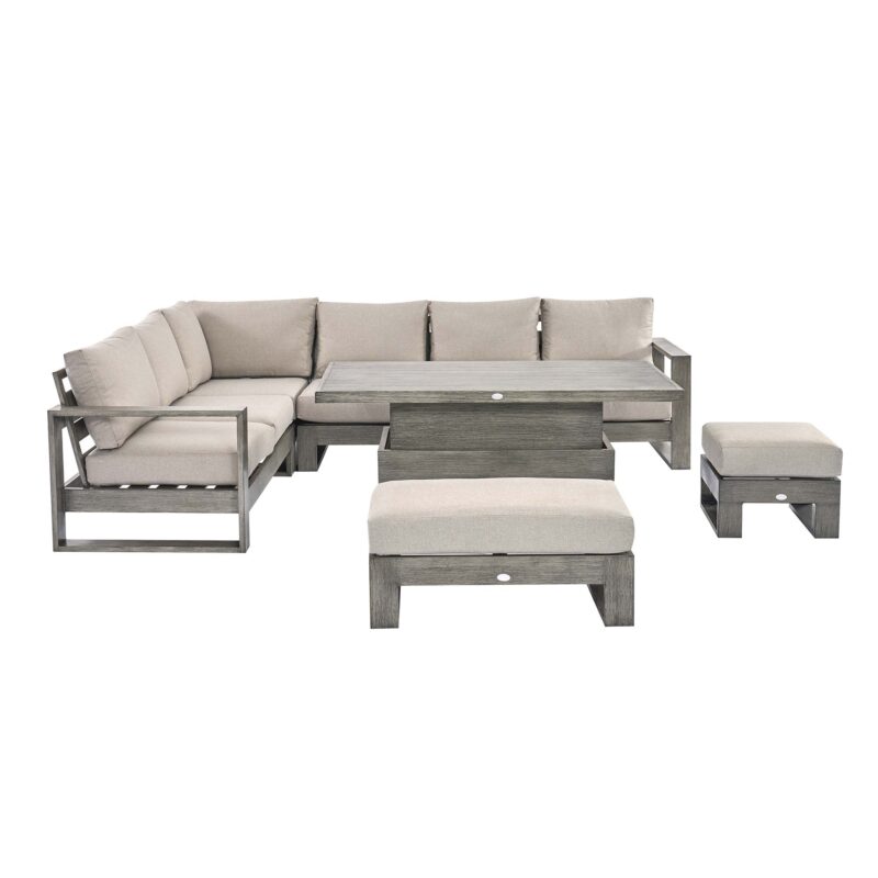 Montrose Aluminium Large Corner Casual Dining Set with Rising Table, Brushed Silver Oak - Image 16
