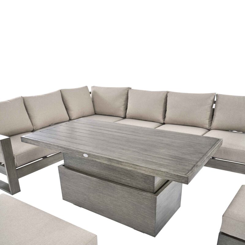 Montrose Aluminium Large Corner Casual Dining Set with Rising Table, Brushed Silver Oak - Image 18