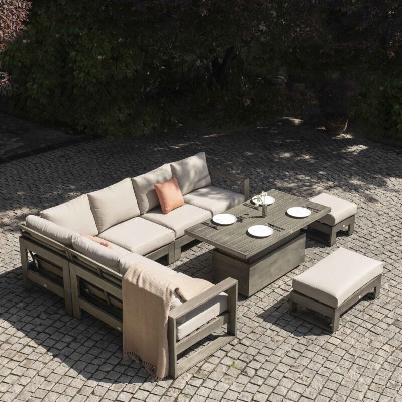 Montrose Aluminium Large Corner Casual Dining Set with Rising Table, Brushed Silver Oak - Image 3