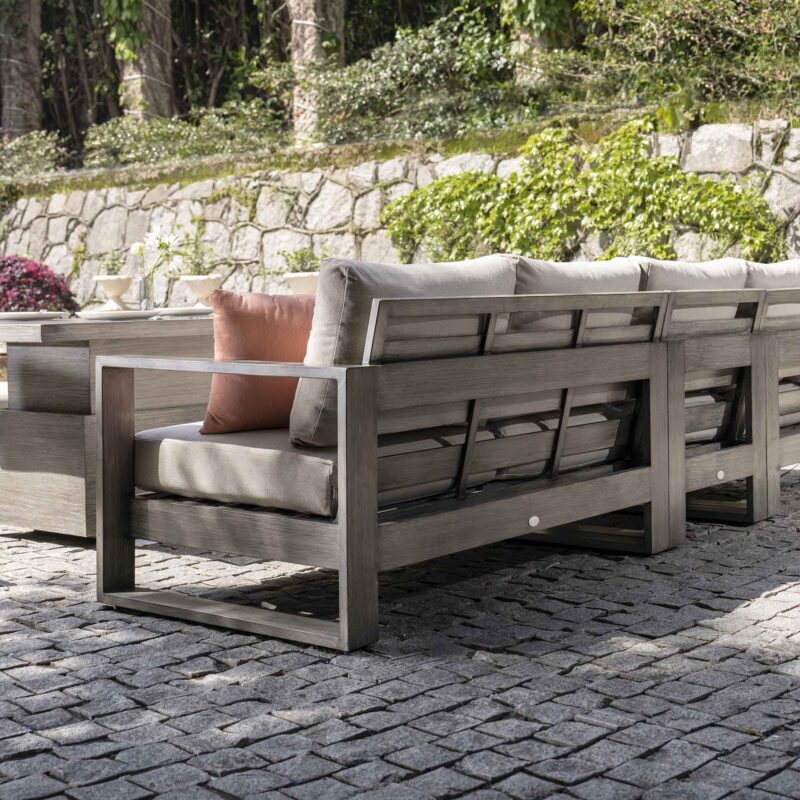 Montrose Aluminium Large Corner Casual Dining Set with Rising Table, Brushed Silver Oak - Image 5
