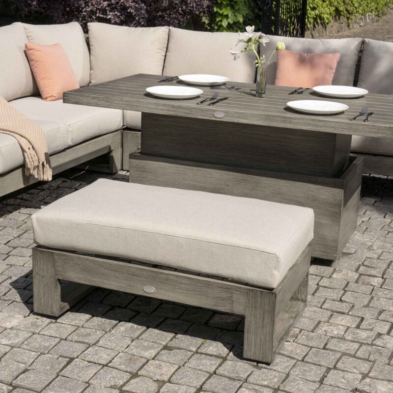 Montrose Aluminium Large Corner Casual Dining Set with Rising Table, Brushed Silver Oak - Image 7