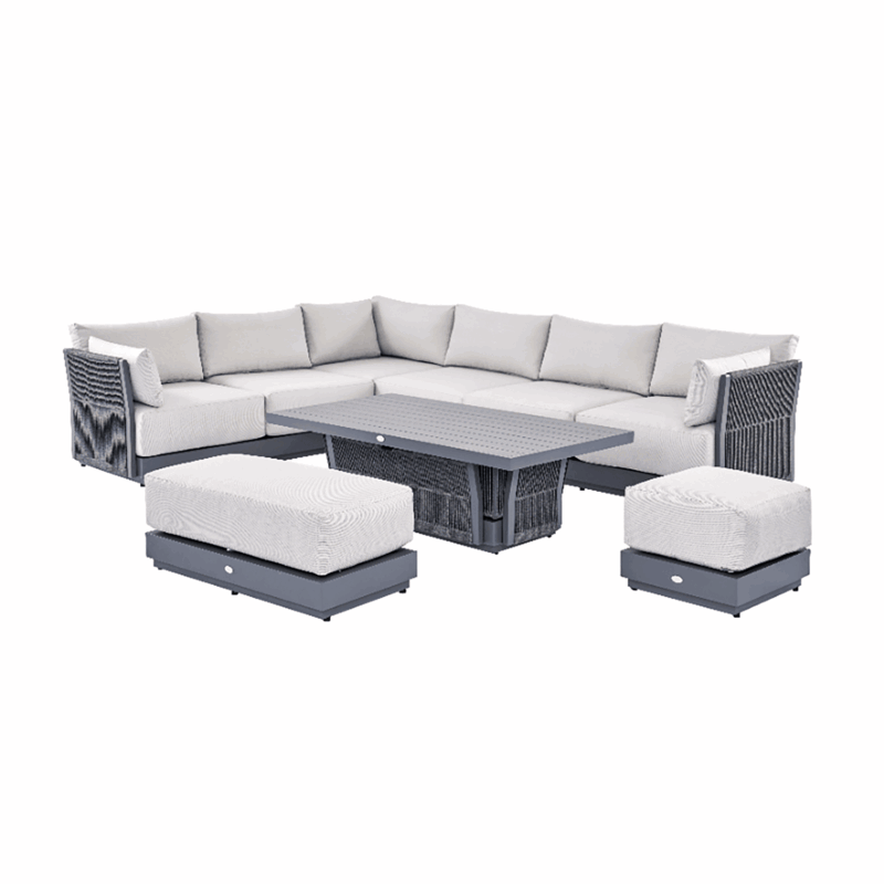 Pedra Rope and Aluminium Large Corner Casual Dining Set with Rising Table, Grey - Image 7