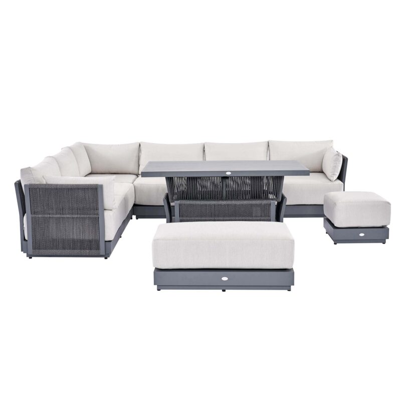 Pedra Rope and Aluminium Large Corner Casual Dining Set with Rising Table, Grey - Image 8
