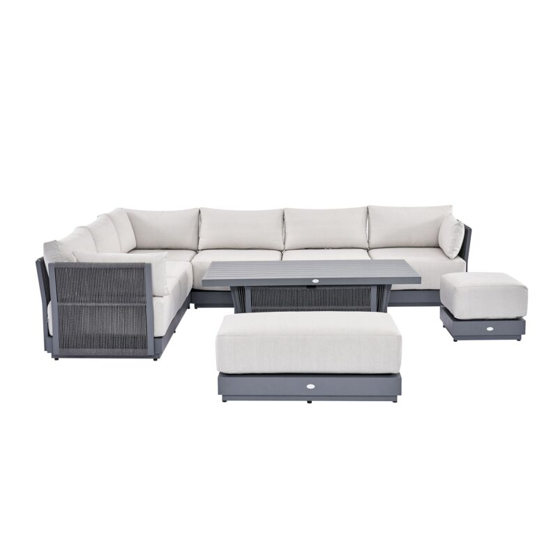Pedra Rope and Aluminium Large Corner Casual Dining Set with Rising Table, Grey - Image 10